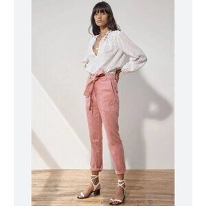 Rebecca Taylor La Vie Patrice Utility Twill Pants 28 Pink Belted Office Preppy